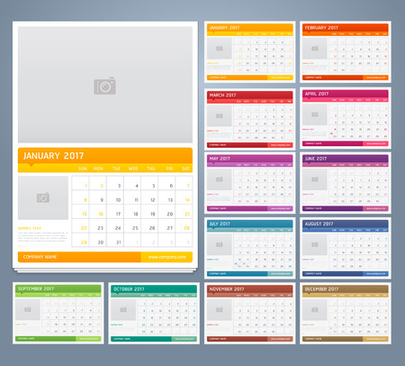 Calendar 2017 print template design. Vector illustrations.のイラスト素材
