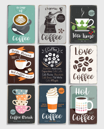 Coffee and tea vintage poster. Vector Illustrationのイラスト素材