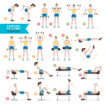 Woman workout fitness, aerobic and exercises. Vector Illustration.のイラスト素材