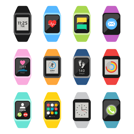 Fitness watches and trackers set. Vector illustrations.のイラスト素材