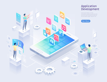 Application development vector isometric illustrations.のイラスト素材