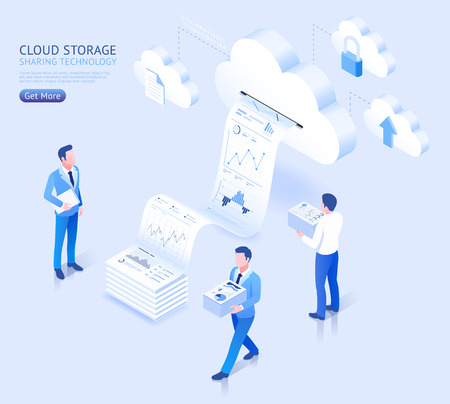 Cloud storage sharing technology vector isometric illustrations.のイラスト素材