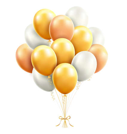 Gold and white Balloons with ribbon vector illustrations.のイラスト素材