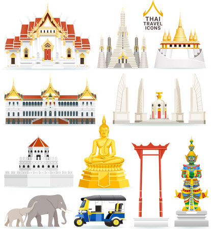 Thai famous landmark icons. Vector illustrations.のイラスト素材