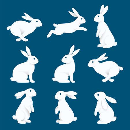Bunny rabbit paper cuts style vector illustration.のイラスト素材