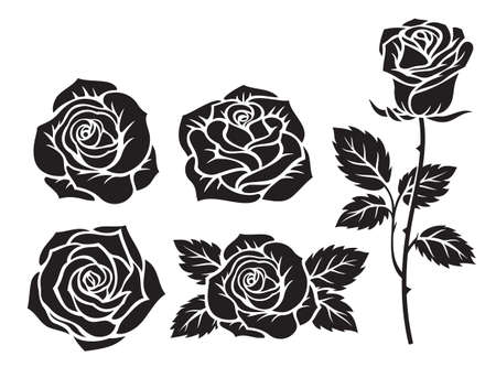 Rose silhouette vector illustrationsのイラスト素材