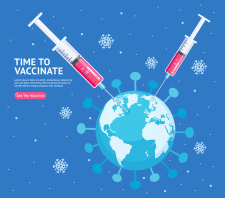 Vaccination campaign flat illustration style. Time to Vaccinate.のイラスト素材