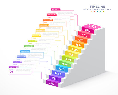timeline gantt chart staircase infographic steps template backgroundのイラスト素材