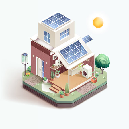 Smart home with solar panels. Isometric vector illustrationのイラスト素材
