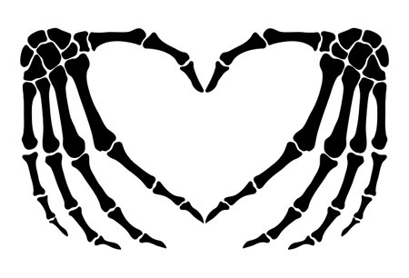 Skeleton bone hand heart shape sign illustrationsのイラスト素材