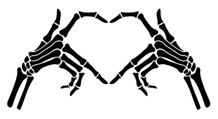 Skeleton bone hand heart shape sign illustrationsのイラスト素材