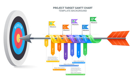 A project 3D arrow gantt chart infographic aimed at a target board.のイラスト素材