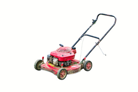 Lawn mower cutting isolated on white backgroundの写真素材