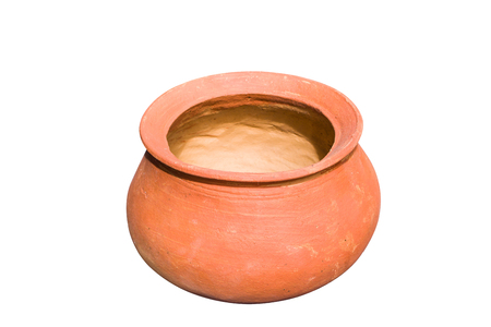 The pot is made from clay ,Put food or a device for cooking isolated on white backgroundの写真素材