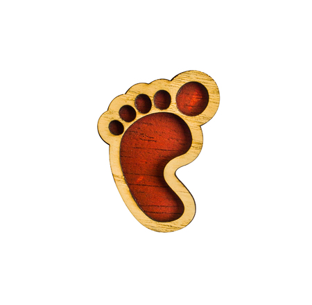 Wooden toy footprints isolate white backgroundの写真素材