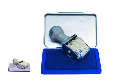 inked stamp pad isolated on white backgroundの写真素材