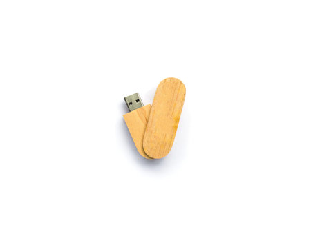 wooden usb flash drive on white Background