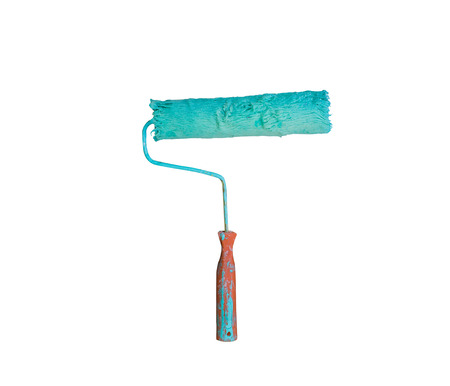 old Roller paint brush isolated on white backgroundの写真素材