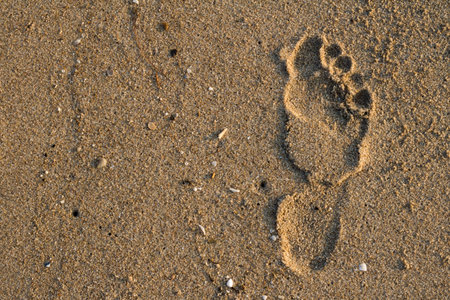 Footprints in the sand beautiful sand beach In the morning