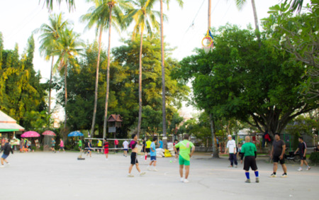 People exercise in public park in the morning Abstract blur background.のeditorial素材