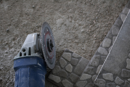 Cutting machine For the construction on the floor with copy spaceのeditorial素材