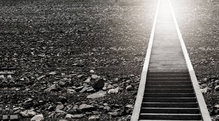 Abstract stairs in black and white With slope. with copy spaceの写真素材