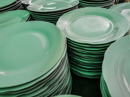 Many green plate stack texture. Abstract background