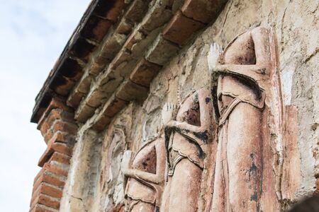 Close-up  Ancient buddha is broken in ancient architectureの写真素材