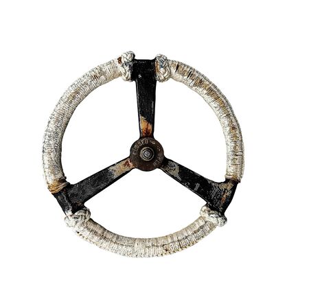 Old Steering wheel isolated on white backgroundの写真素材
