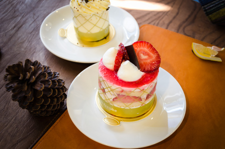 Strawberry cheese cake real fruit double whipping cream  homemadeの写真素材
