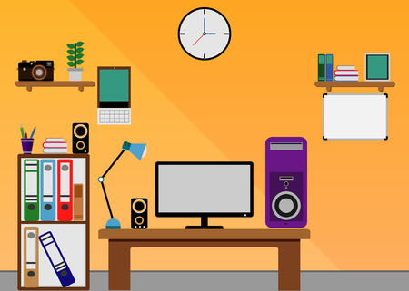 Room of Computer office table flat design.のイラスト素材