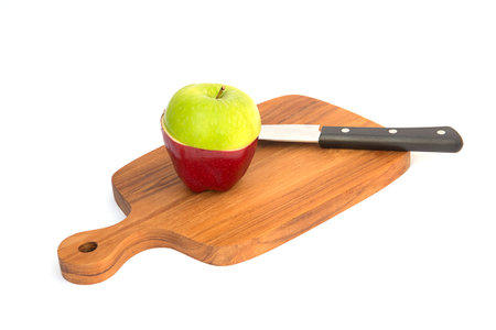 Cut two colour applesの写真素材