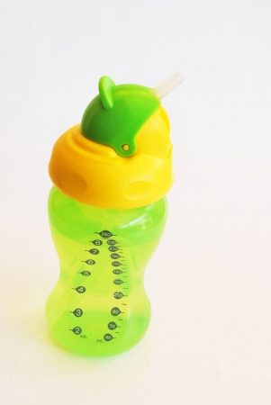 Baby bottle on a white backgroundの写真素材