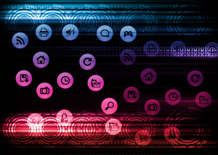 Abstract technology icon on dark blue backgroundの写真素材