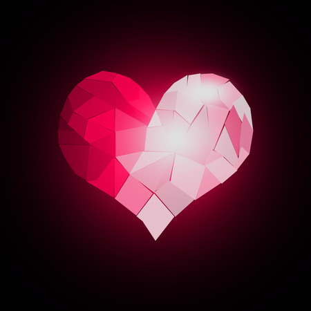 Abstract polygonal geometric heart on dark red backgroundの写真素材