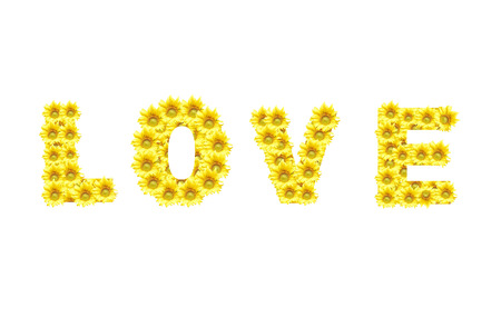Sunflowers with alphabet letter LOVEの写真素材