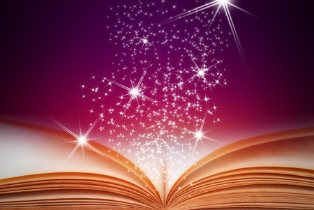 Abstract magic book on wooden background