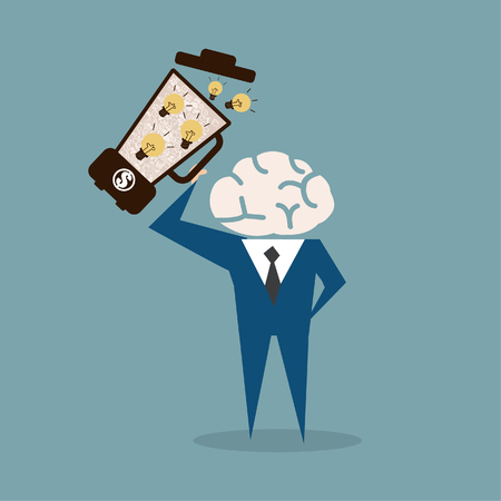 Brave man in business suit fulfill ideas to refresh his creation after meeting,flat vector design.の写真素材