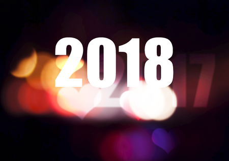 Happy new year 2018 with colorful bokeh backgroundの写真素材