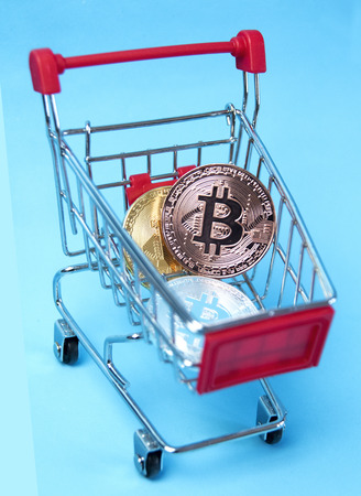 Bitcoin in shopping cart for digital marketingの写真素材