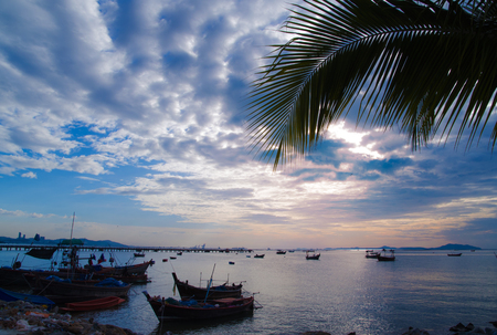 Colorful of sunset on sea scape backgroundの写真素材