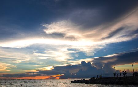 Colorful of sunset on sea scape backgroundの写真素材