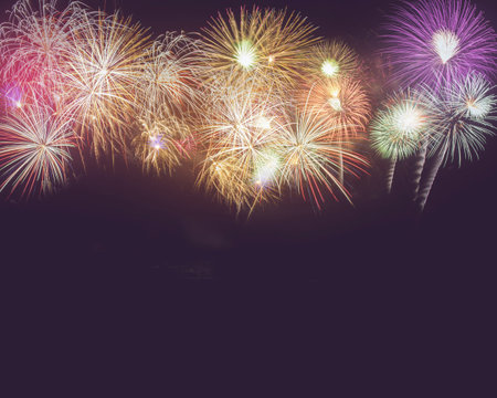 Colorful of fireworks in Happy New Year 2020 holiday festivalの写真素材