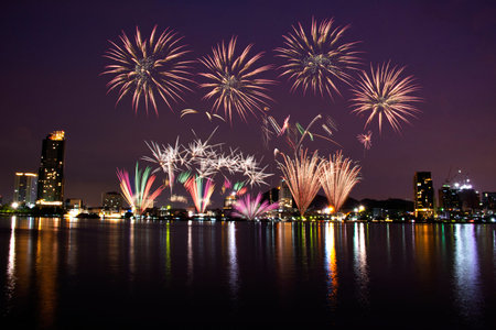 Colorful of fireworks in Happy New Year 2020 holiday festival