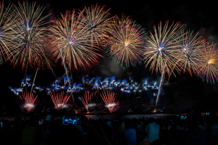 Colorful of fireworks in Happy New Year 2020 holiday festivalの写真素材