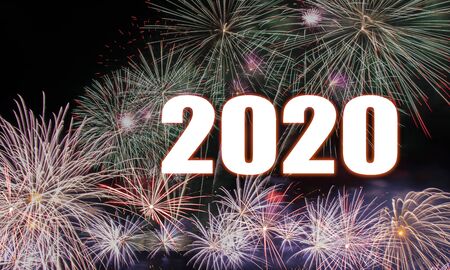 Colorful of fireworks in Happy New Year 2020 holiday festivalの写真素材