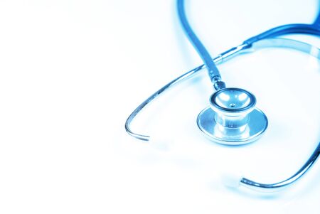 Blue stethoscope isolate on white backgroundの写真素材