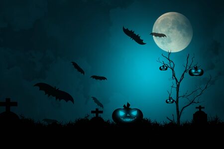 Full moon with blue Halloween night backgroundの写真素材