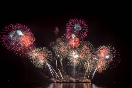 Colorful of fireworks in holiday festival from Pattaya Chonburi Thailandの写真素材