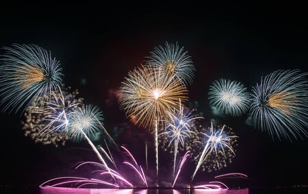 Colorful of fireworks in Happy New Year 2020 holiday festivalの写真素材